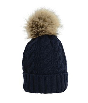 HyFASHION Melrose Cable Knit Bobble Hat - Navy