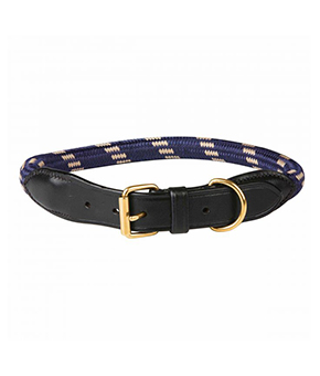 Weatherbeeta Rope Leather Dog Collar Navy/Brown