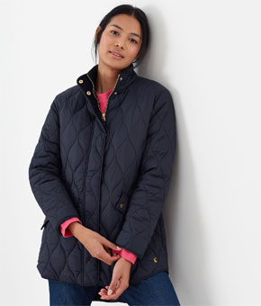 Joules Rosedale Mid Length Quilted Coat - Navy