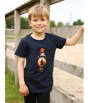 Hy Equestrian Thelwell Collection Children's Badge T-Shirt in Navy