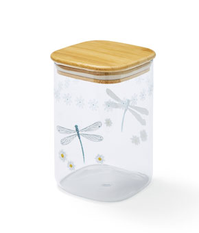 Cooksmart English Meadow Glass Jar With Push Bamboo Lid - 1L