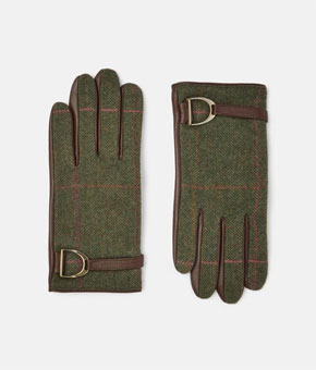 Joules Allerdale Tweed And Leather Gloves - Green Tweed