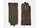 Joules Allerdale Tweed And Leather Gloves - Green Tweed