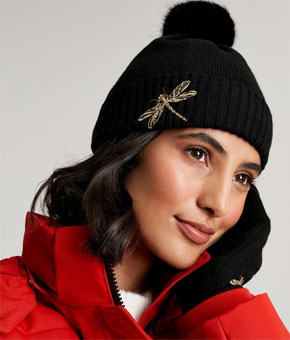 Joules Knitted Hat With Embellishment - Black