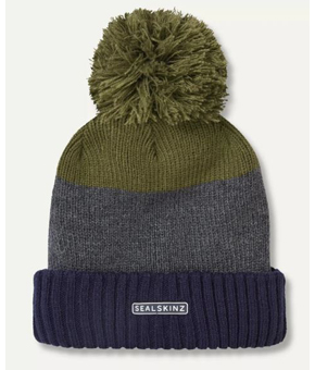 Sealskinz Flitcham Waterproof Bobble Hat Navy/Grey/Olive