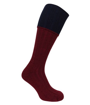 Hoggs of Fife Contrast Turnover Top Stockings Burgundy/Navy