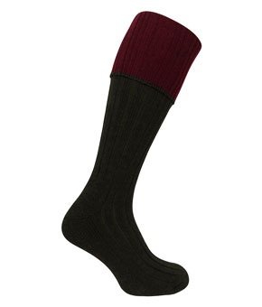 Hoggs of Fife Contrast Turnover Top Stockings Dark Green/Burg