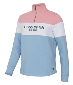 Hoggs Of Fife 1888 Ladies 1/4 Zip Sweatshirt - Pink / White / Blue