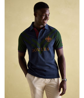 Joules Embellished Classic Fit Polo Shirt - Green/Navy