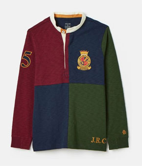 Joules Boys Kick Off Multi Grandad Collar Rugby Shirt