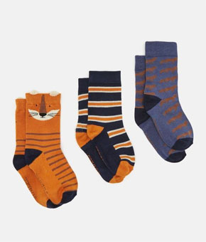 Joules Boys Neat Feet 3 Pack Socks - Orange/Navy