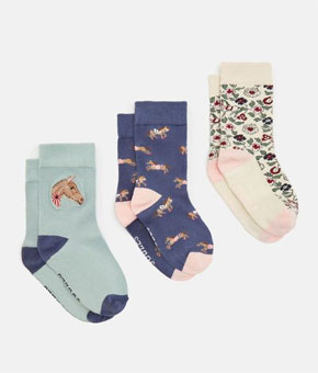 Joules Girls' Neat Feet Blue 3 Pack Socks