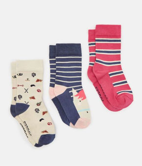 Joules Girls Neat Feet Navy/Pink Horse 3PK Socks