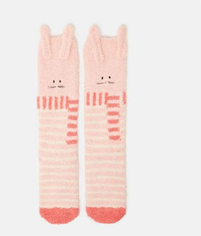 Joules Kids Fluffy Character Socks - Pink Bunny