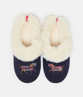 Joules Slippet Luxe Embroided Slippers - Navy Blue Horse