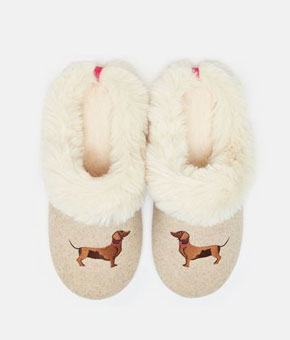 Joules Slippet Luxe Natural Dachshund Embroided Slippers