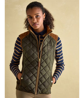 Joules Braemar Luxe Showerproof Diamond Quilted Gilet - Khaki Green