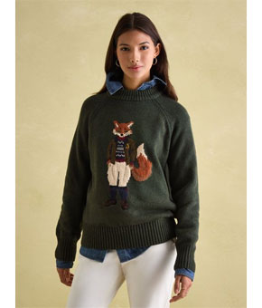 Joules Intarsia Fox Knit Jumper - Dark Green